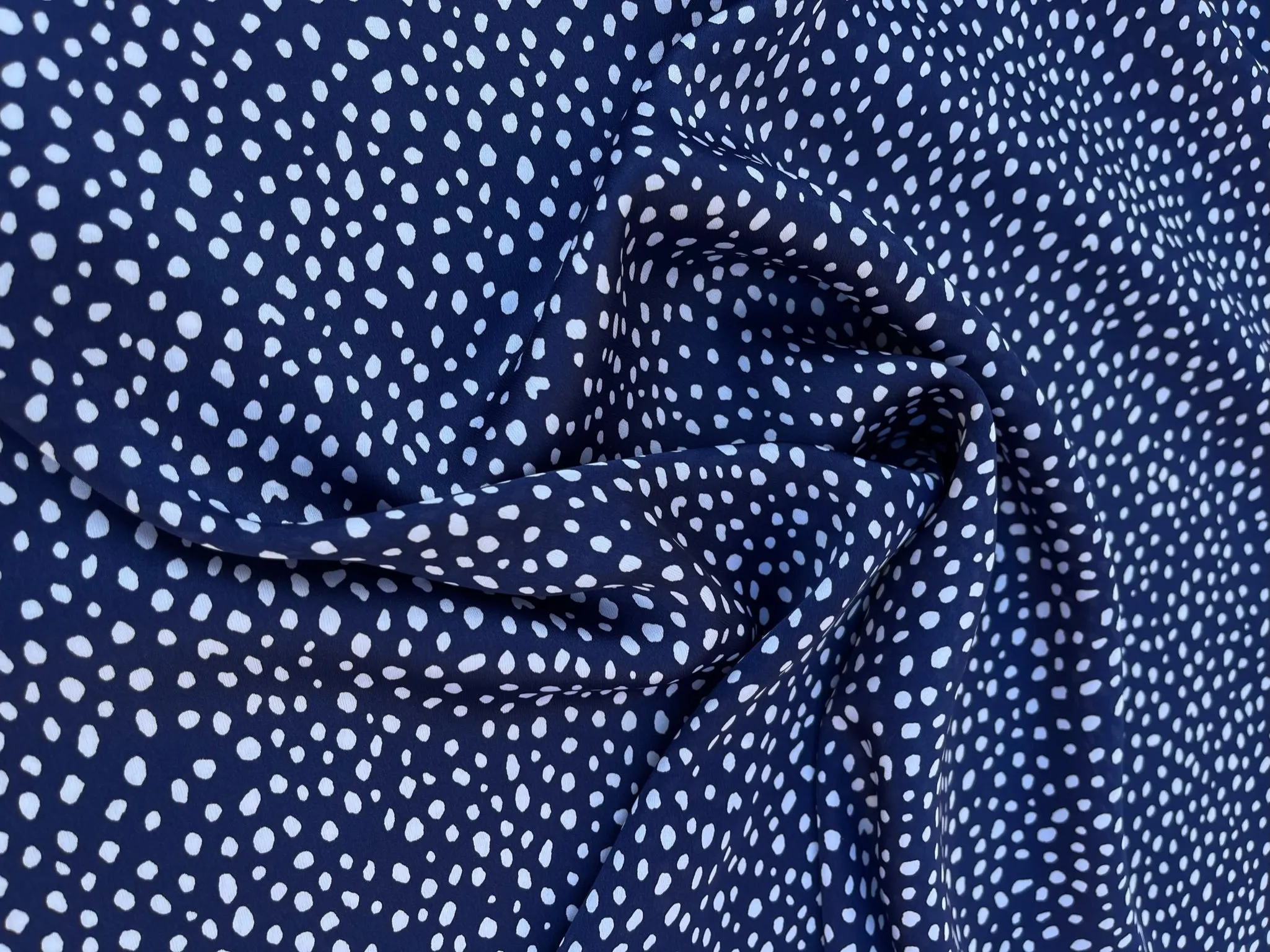Lightweight satin fabric by the yard - Blue white dots