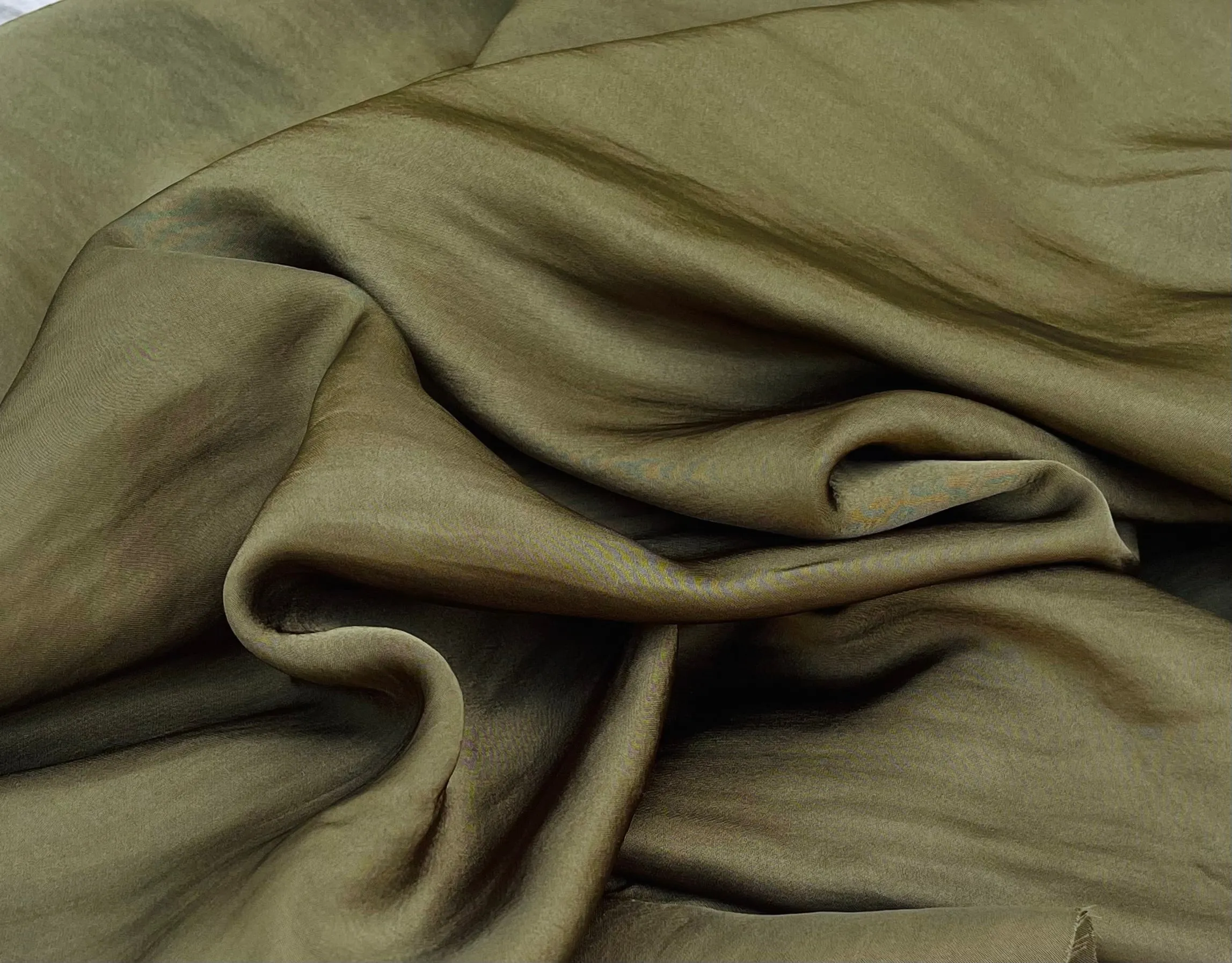 Lightweight Satin fabric by the yard - Olive  Green solid