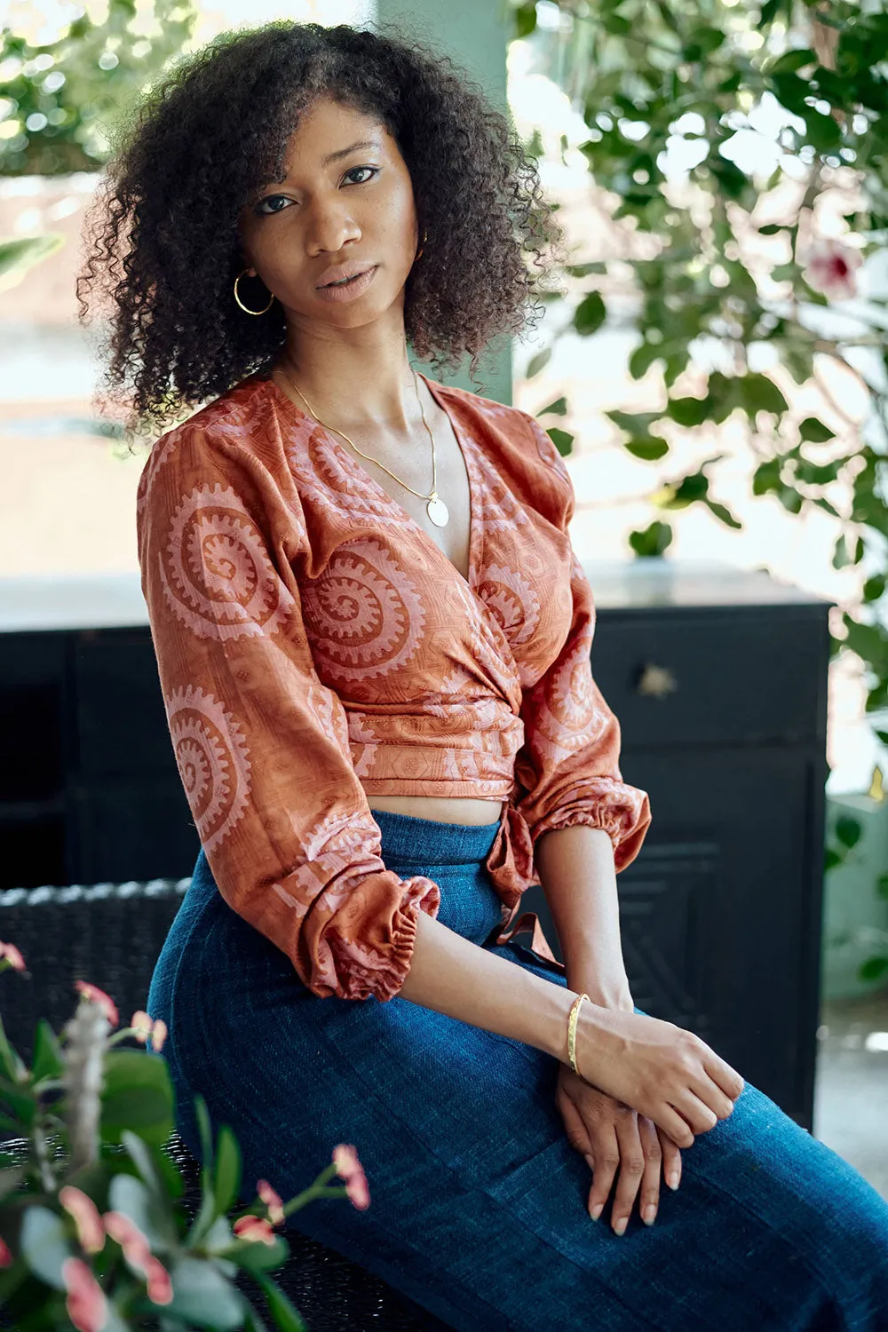 Long Sleeve Wrap Top - Sea Shell
