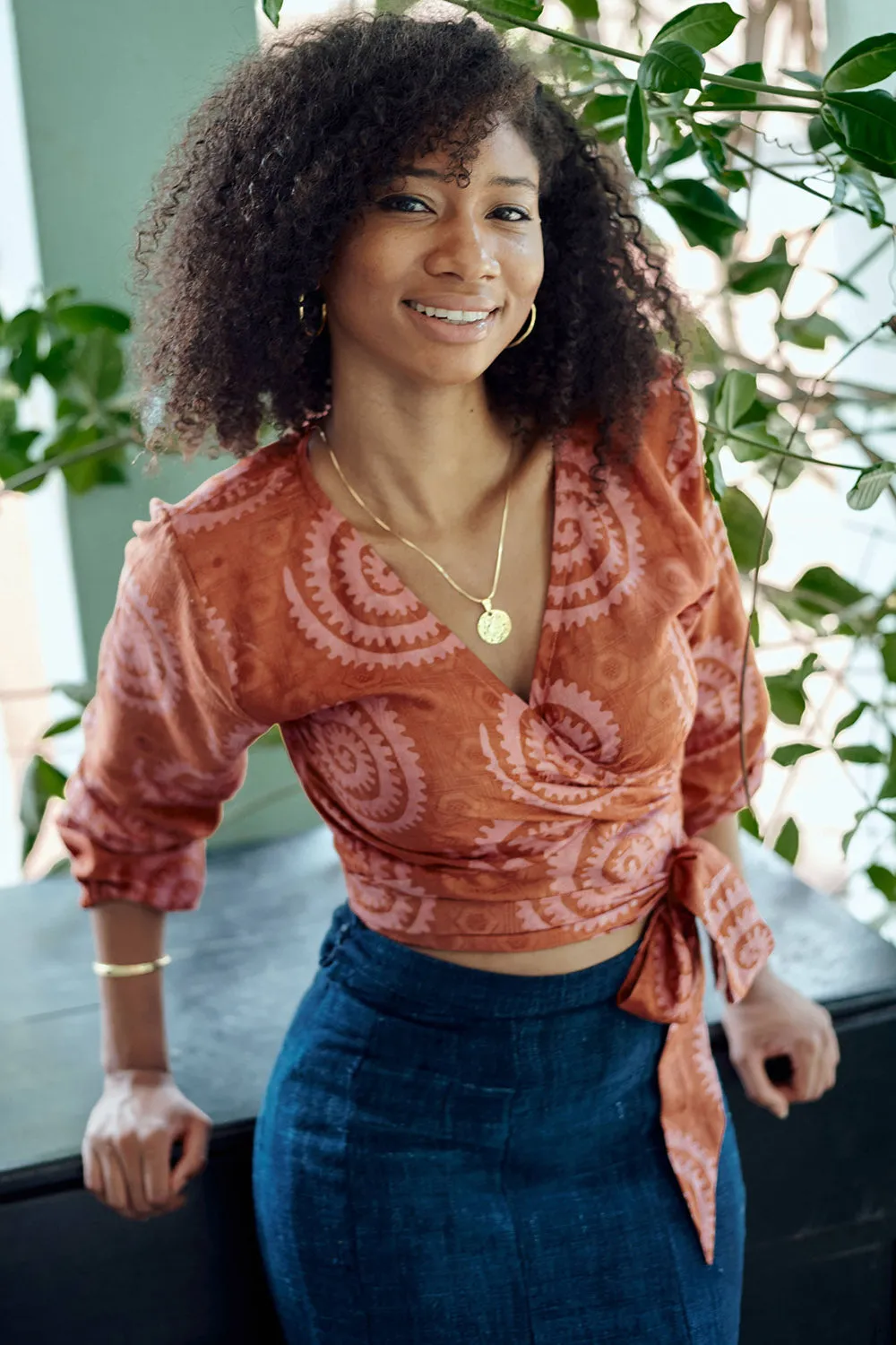 Long Sleeve Wrap Top - Sea Shell