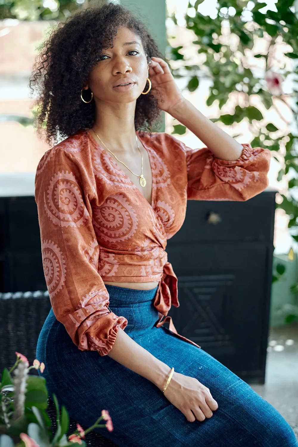 Long Sleeve Wrap Top - Sea Shell