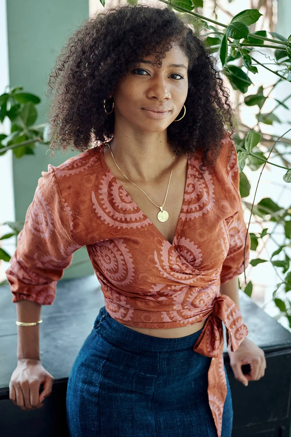 Long Sleeve Wrap Top - Sea Shell