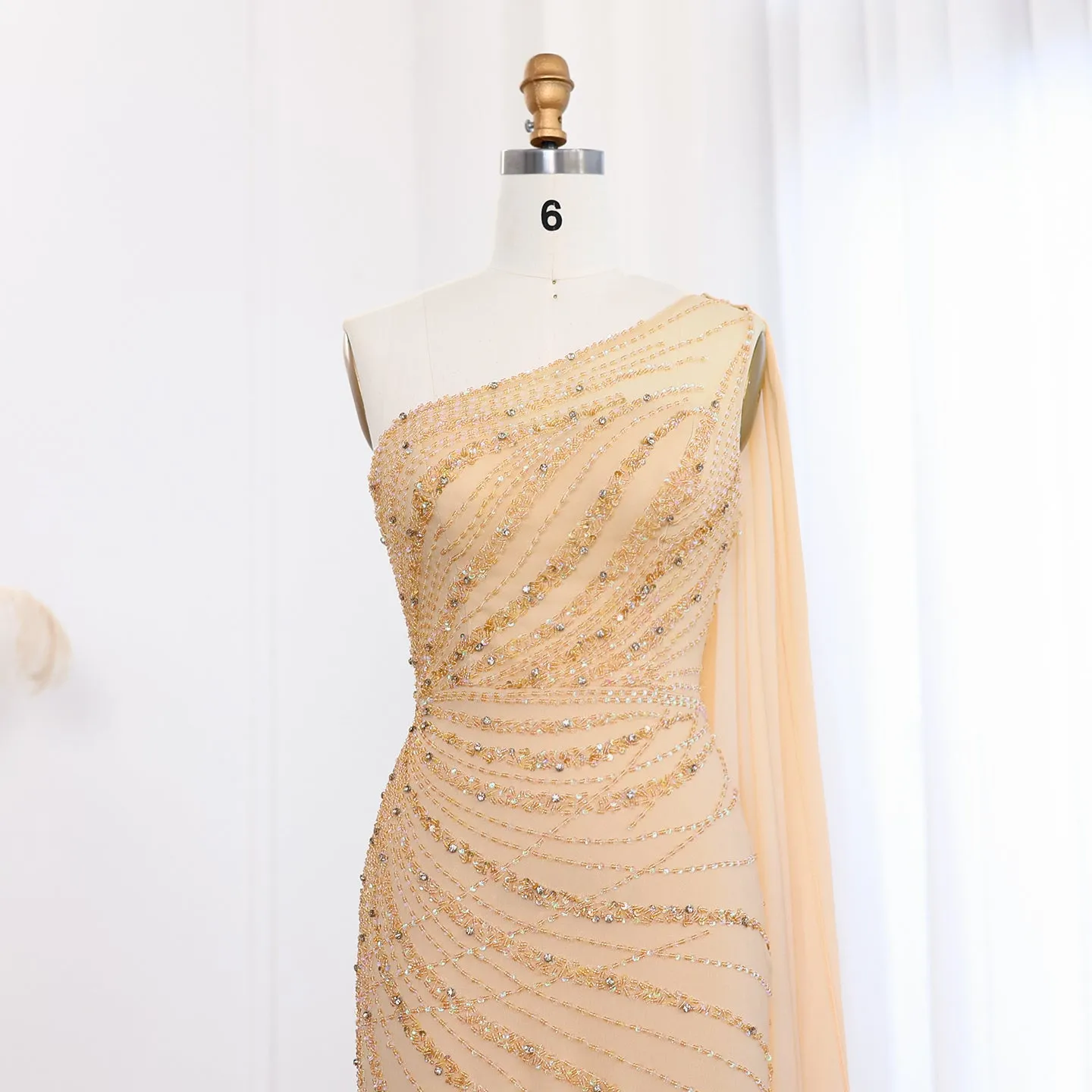 Luxury Feather Turquoise One Shoulder Evening Dress SS498