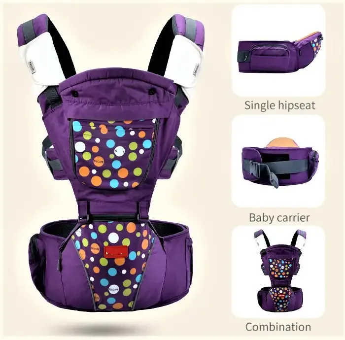 Luxury Multi-Functional Baby Hip Seat Carrier -  Purple with circles