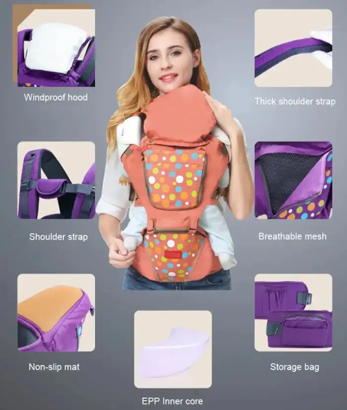 Luxury Multi-Functional Baby Hip Seat Carrier -  Purple with circles