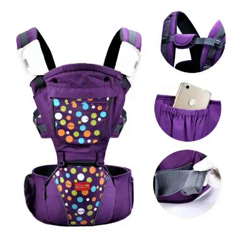 Luxury Multi-Functional Baby Hip Seat Carrier -  Purple with circles