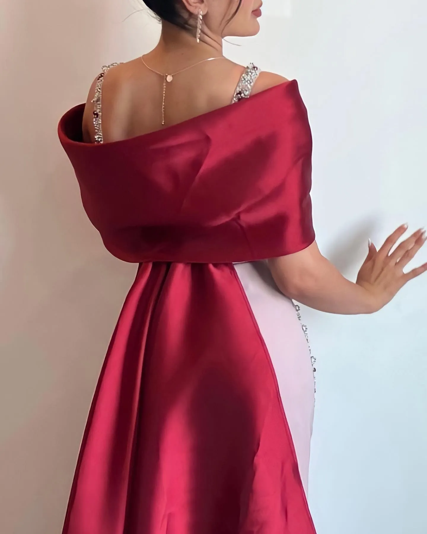 Luxury Pink Mermaid Evening Dress with Burgundy Cape SS446