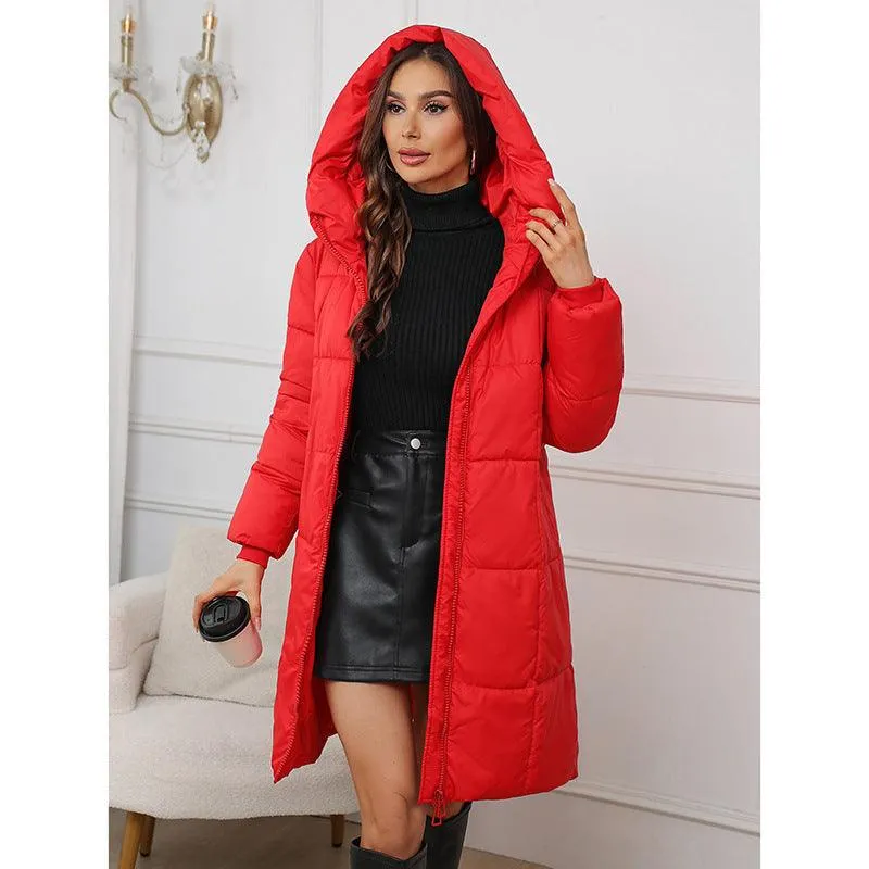 Mid Length Plus Size Hooded Cotton Coat
