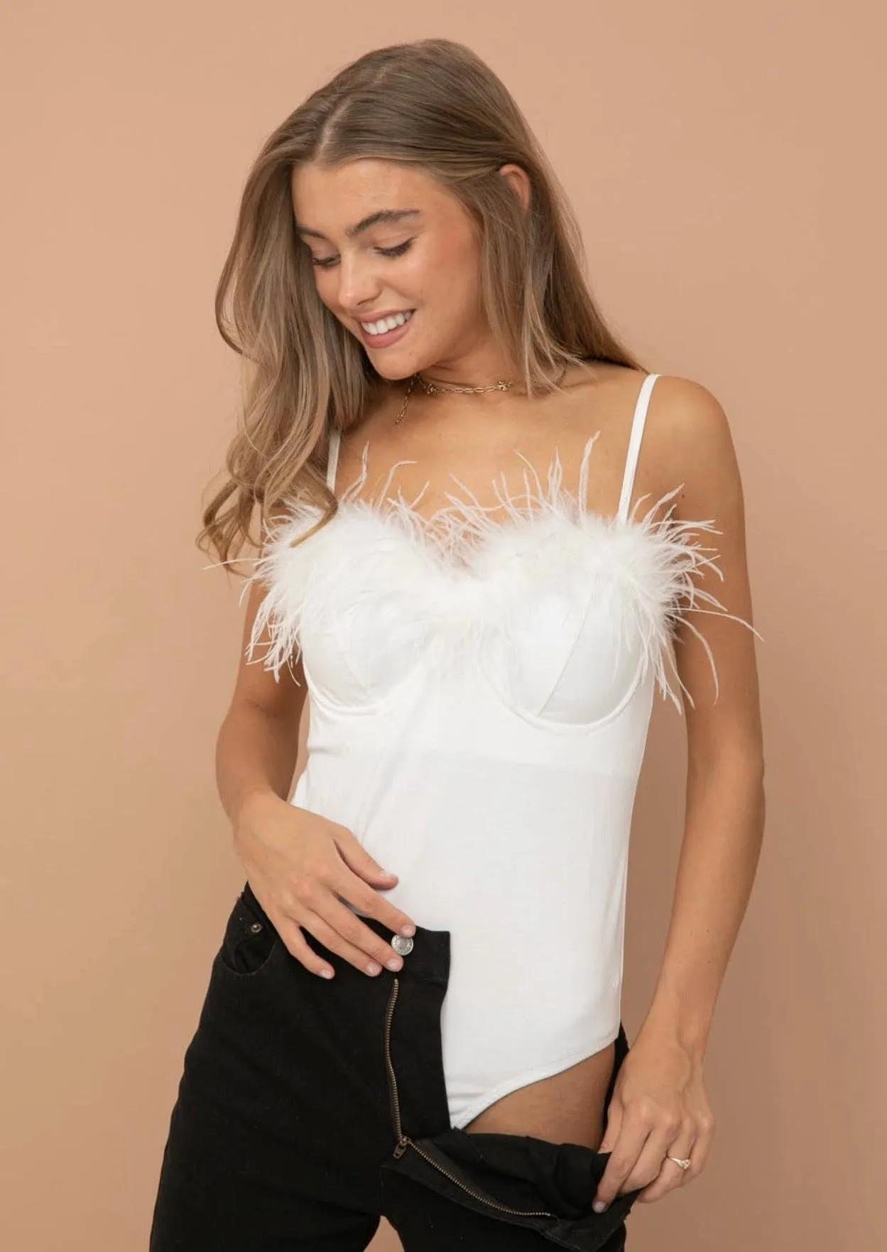 Naughty or Nice Sweetheart Cami Bodysuit in Snow White