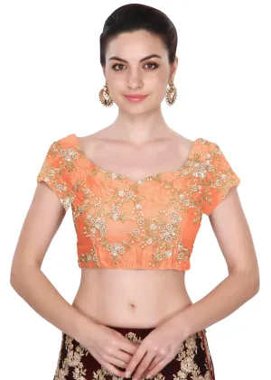 Orange Cape Sleeves Applique Work Blouse