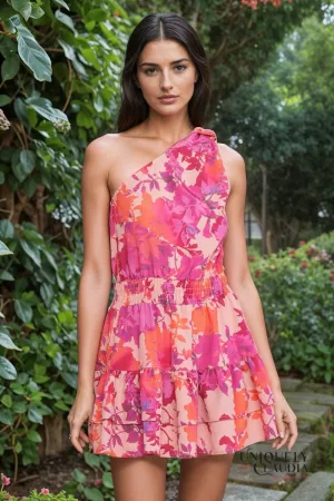 Paola One Shoulder Mini Floral Dress