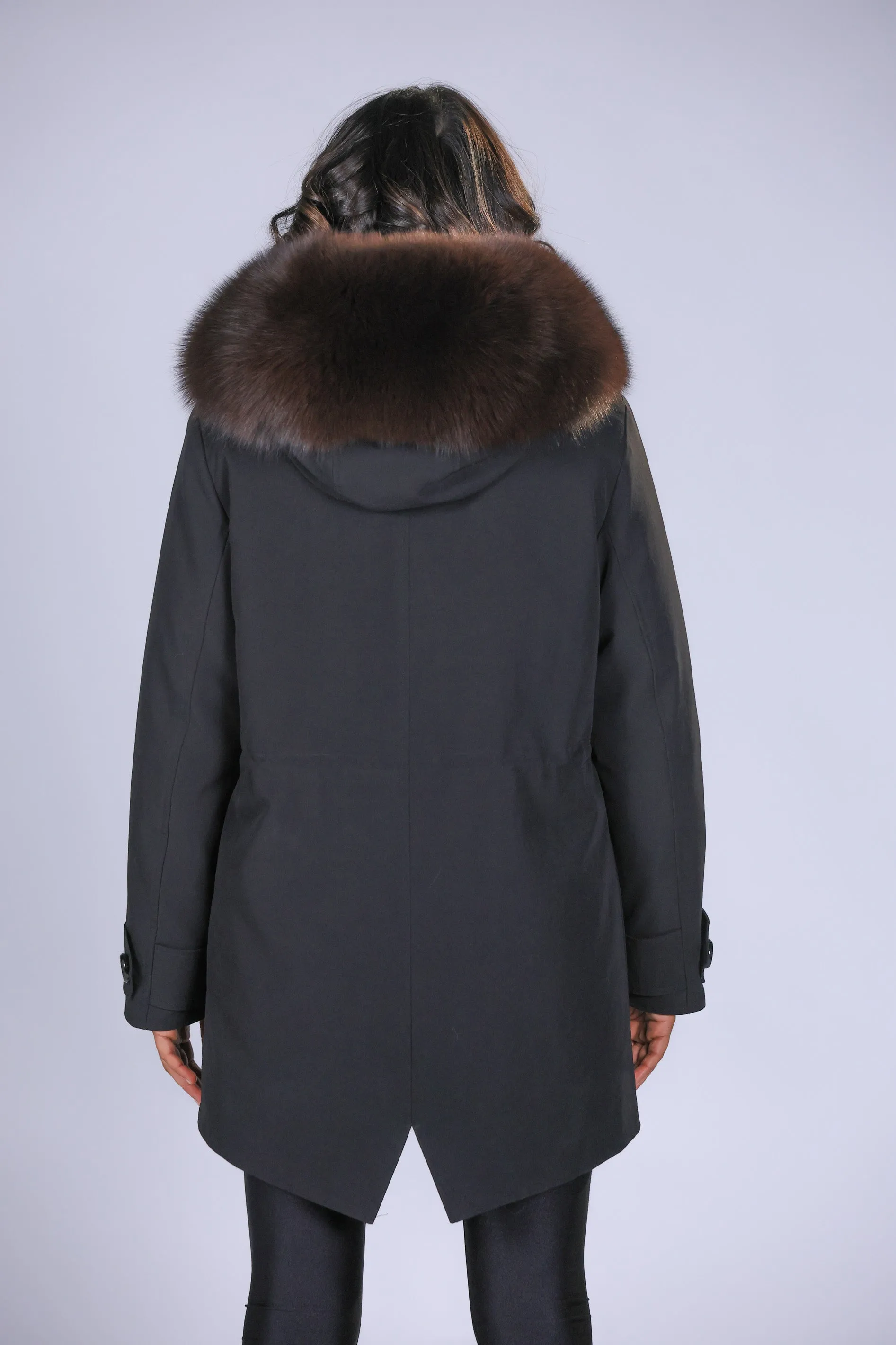 Parka in cotone tecnico impermeabile long Brown