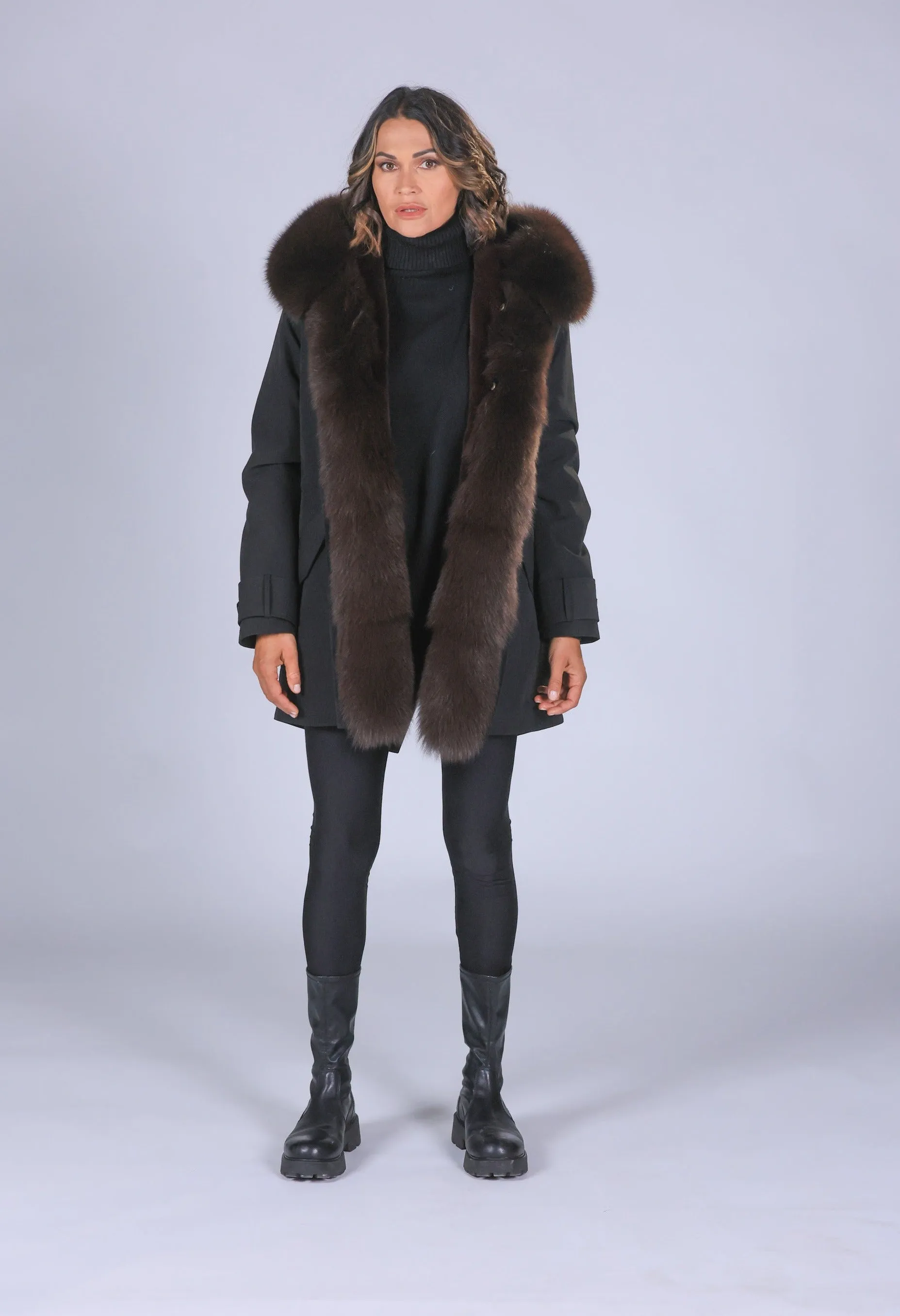 Parka in cotone tecnico impermeabile long Brown