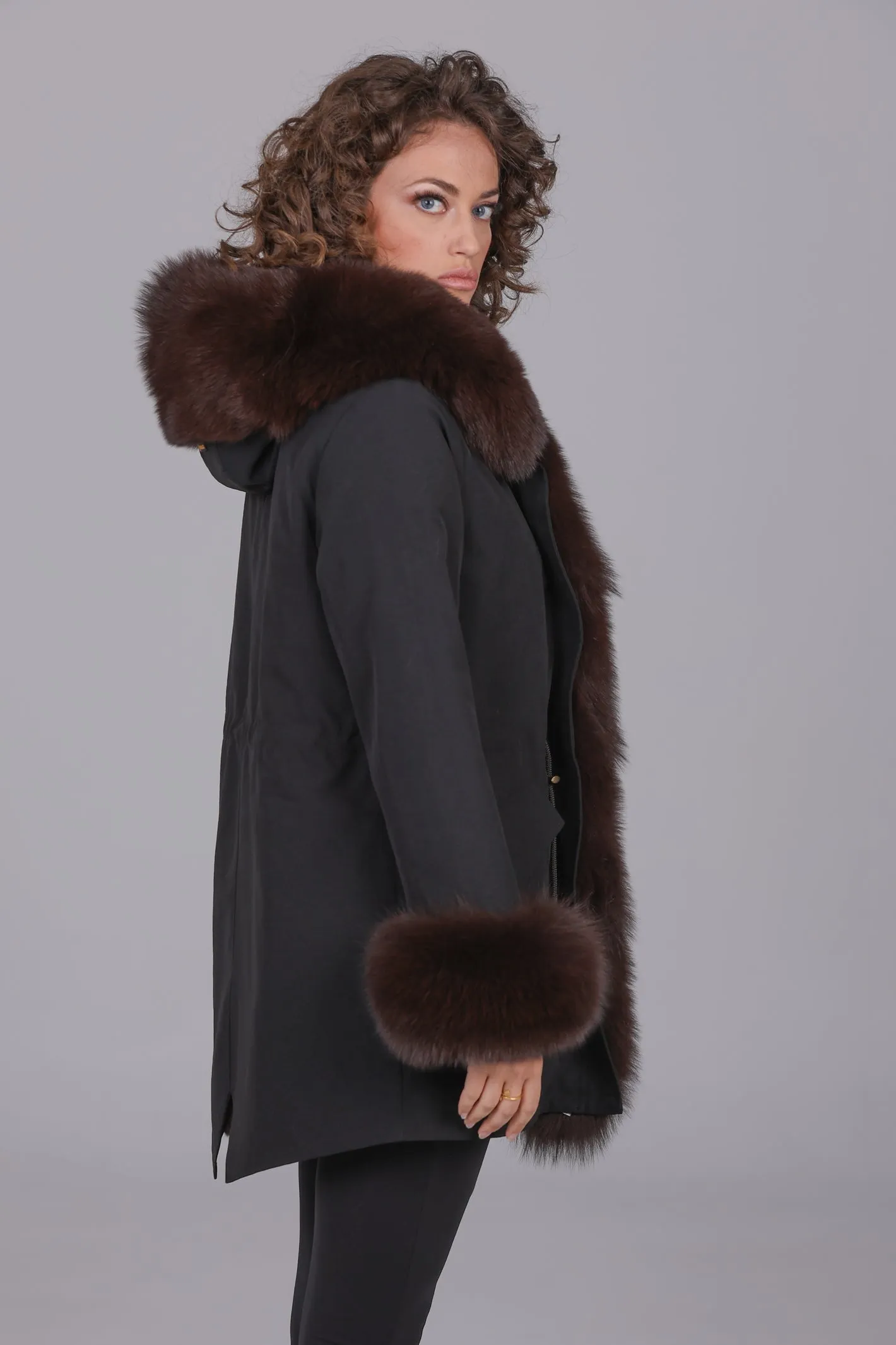 Parka in cotone tecnico impermeabile long Brown