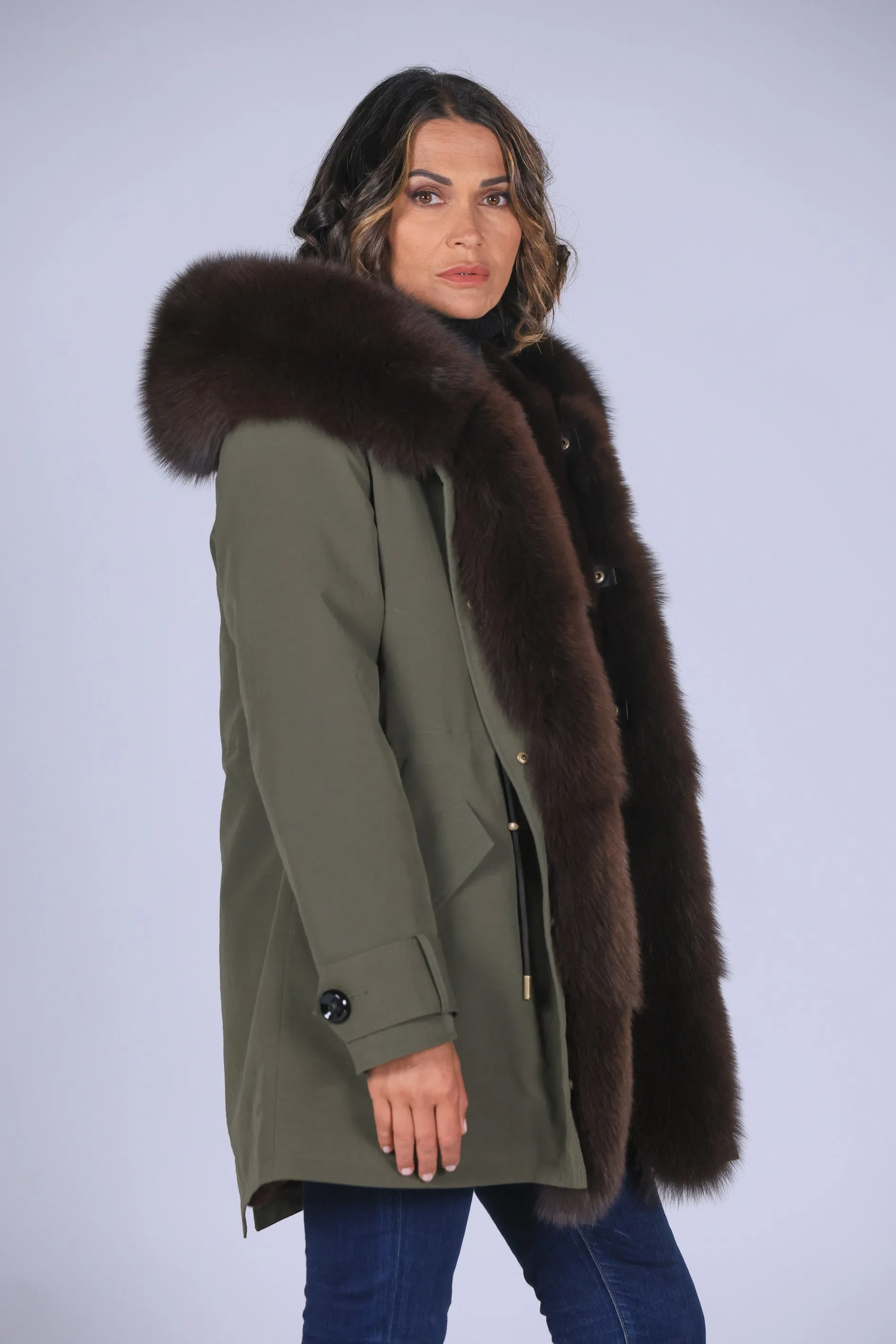 Parka in cotone tecnico impermeabile long Brown