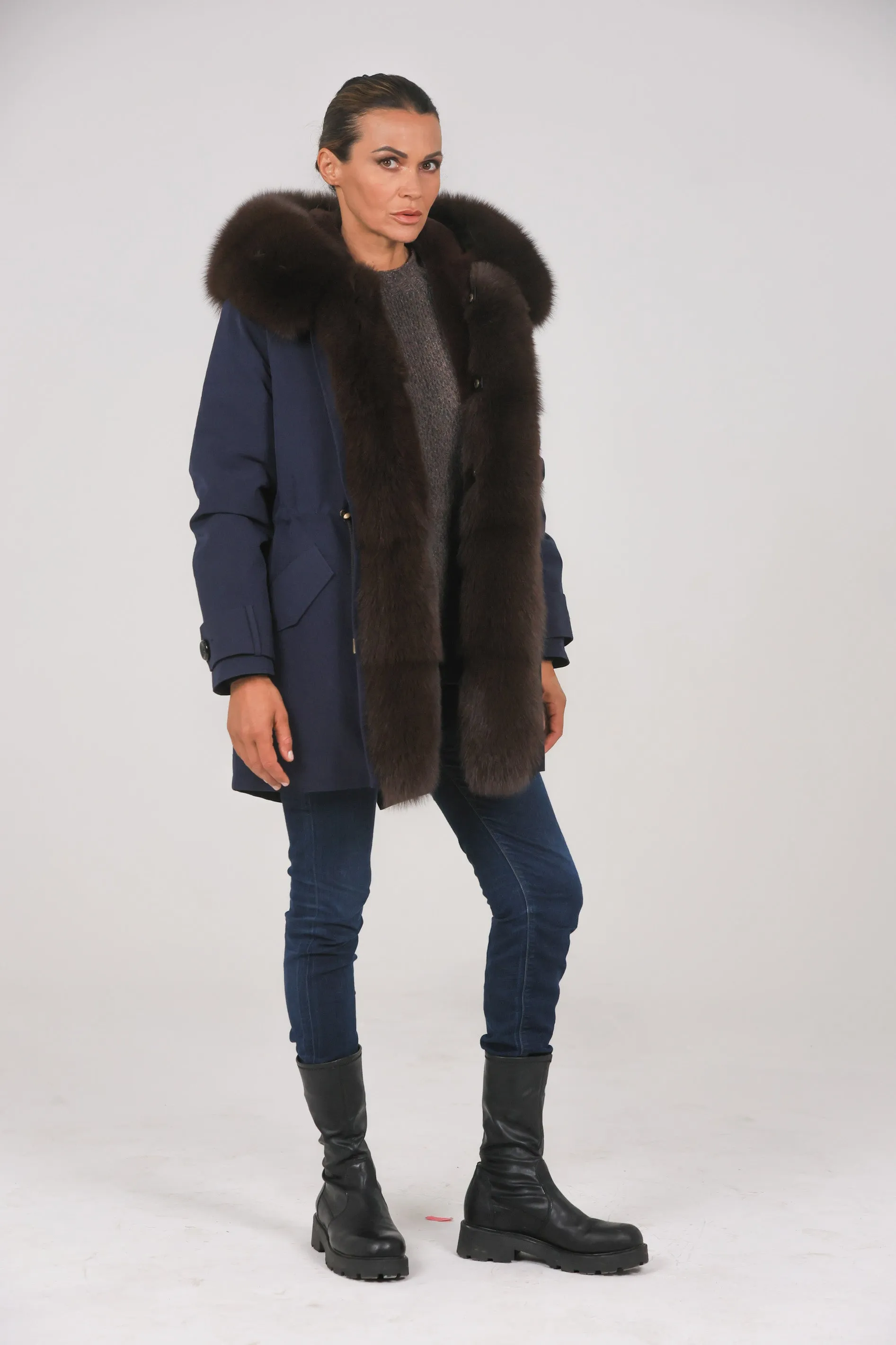 Parka in cotone tecnico impermeabile long Brown