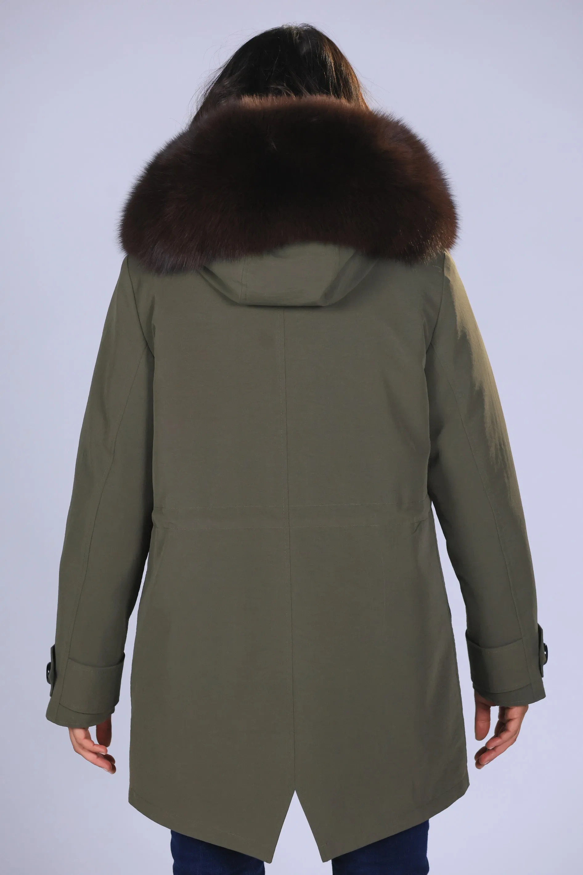 Parka in cotone tecnico impermeabile long Brown