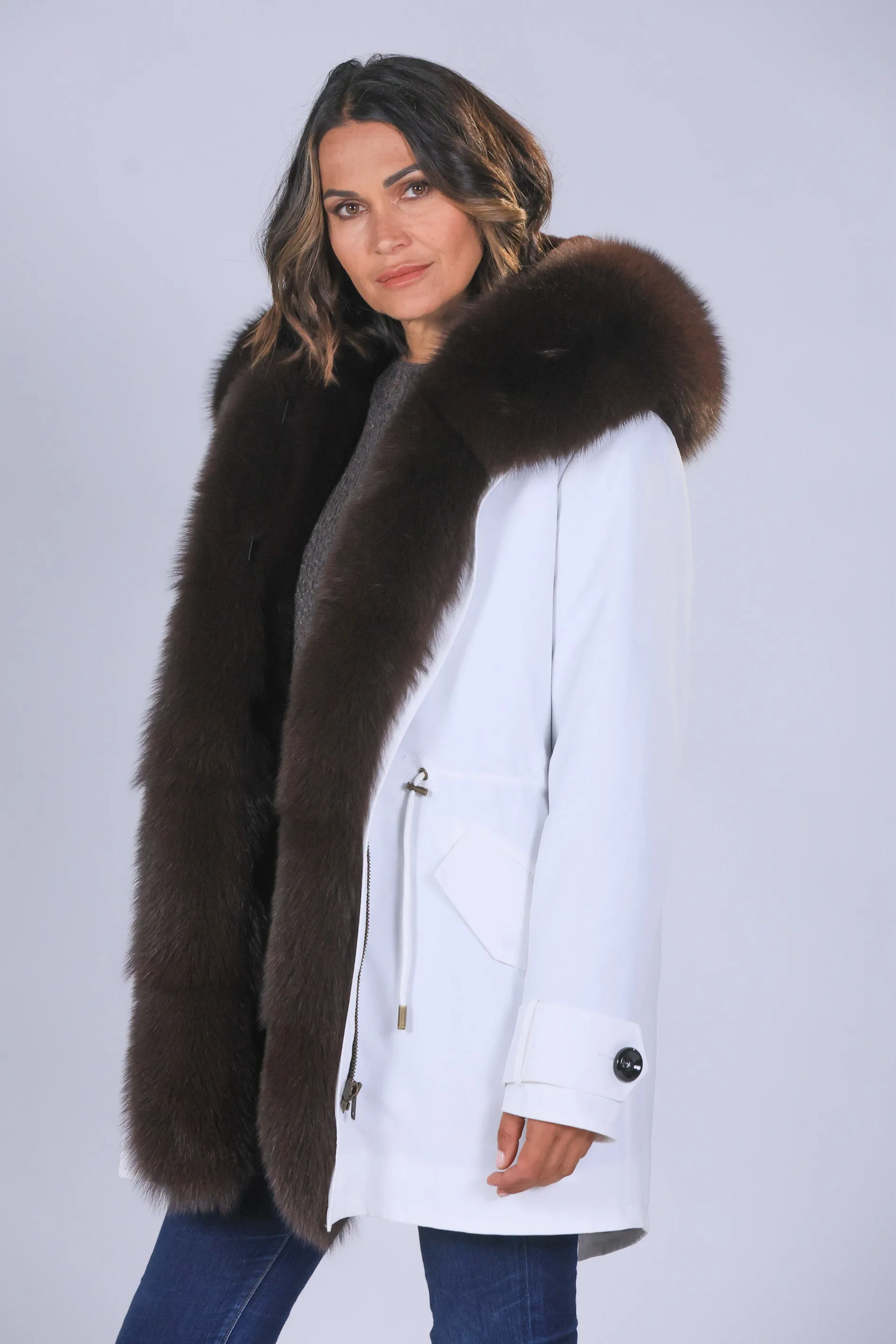 Parka in cotone tecnico impermeabile long Brown
