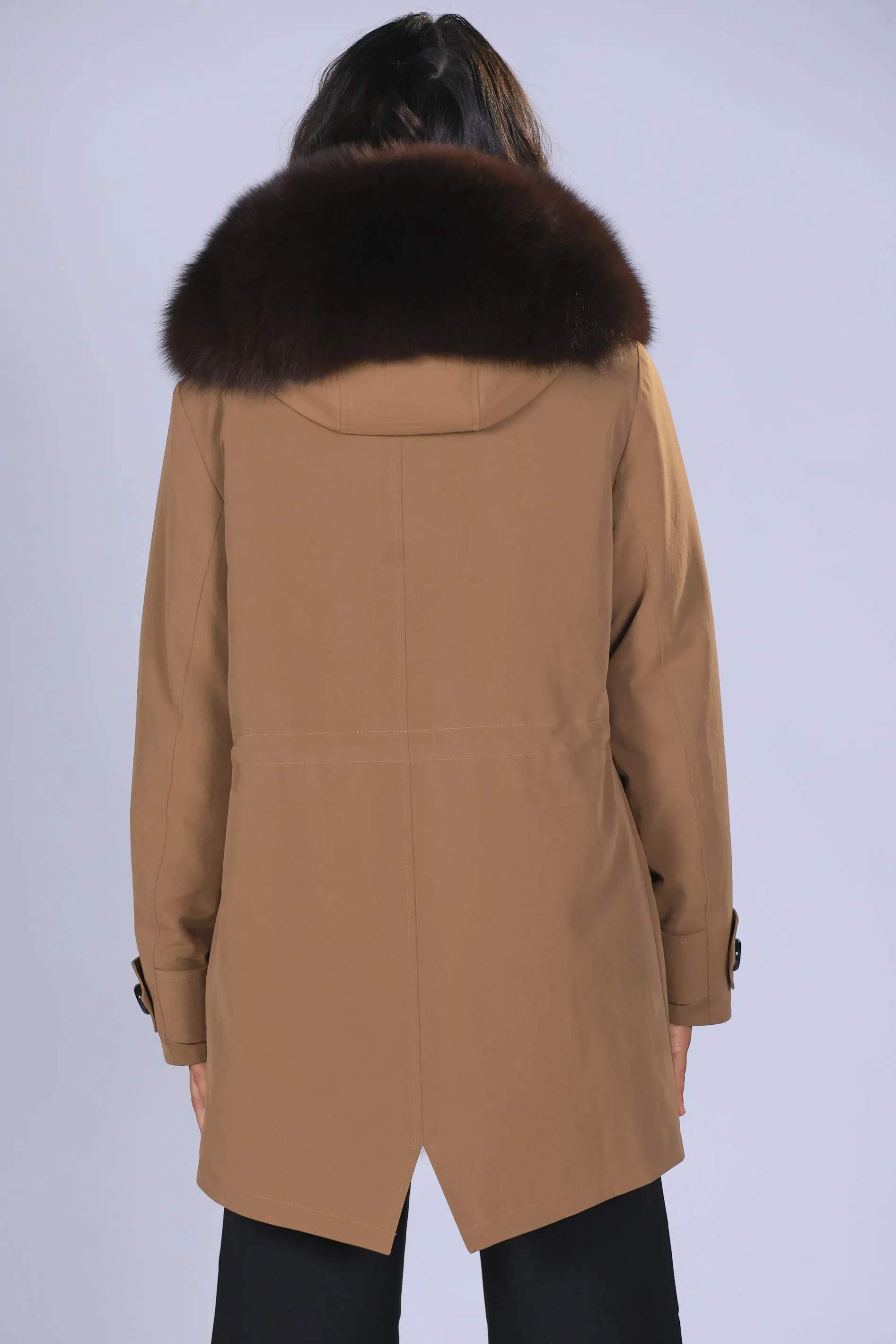 Parka in cotone tecnico impermeabile long Brown