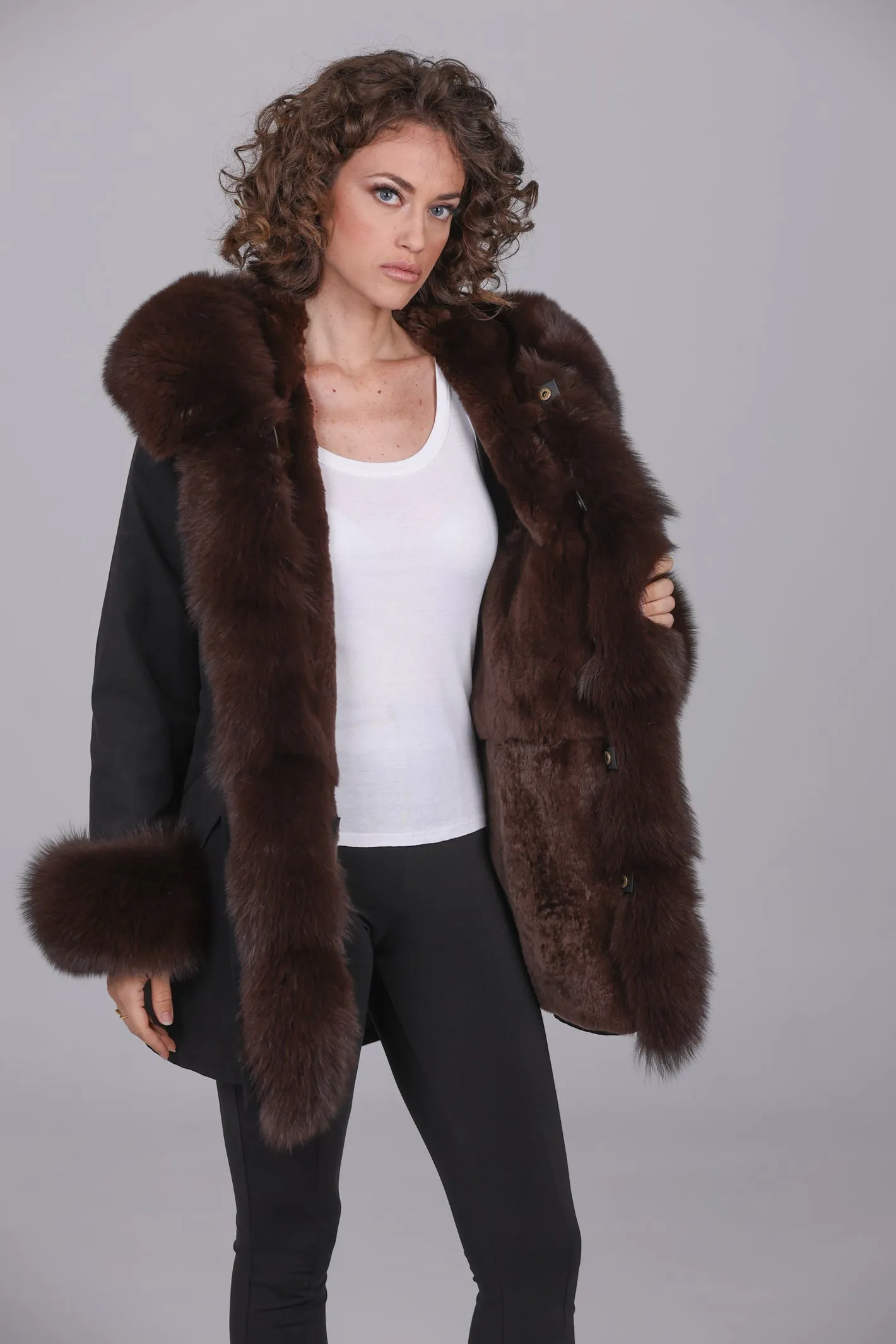 Parka in cotone tecnico impermeabile long Brown