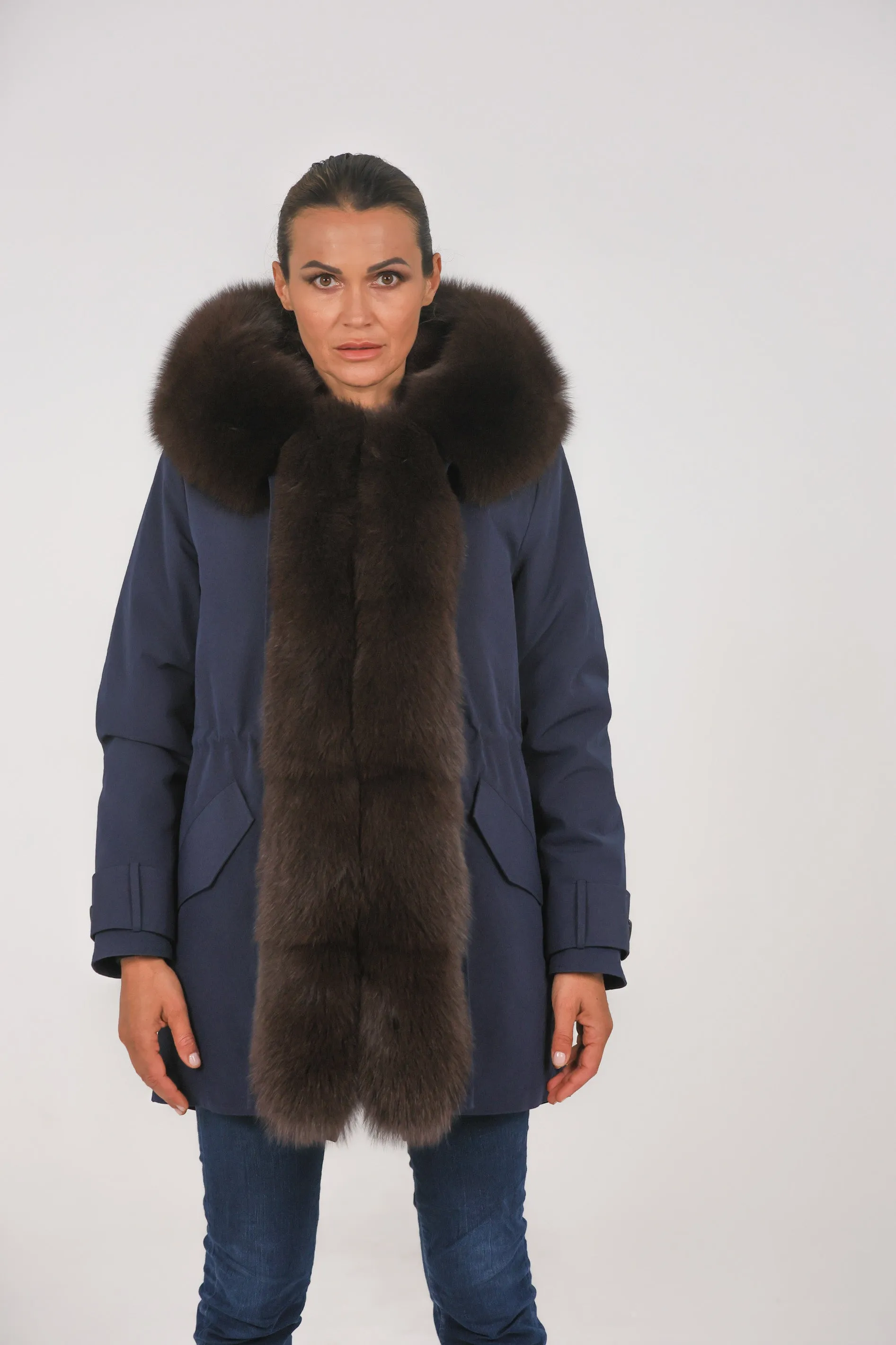 Parka in cotone tecnico impermeabile long Brown