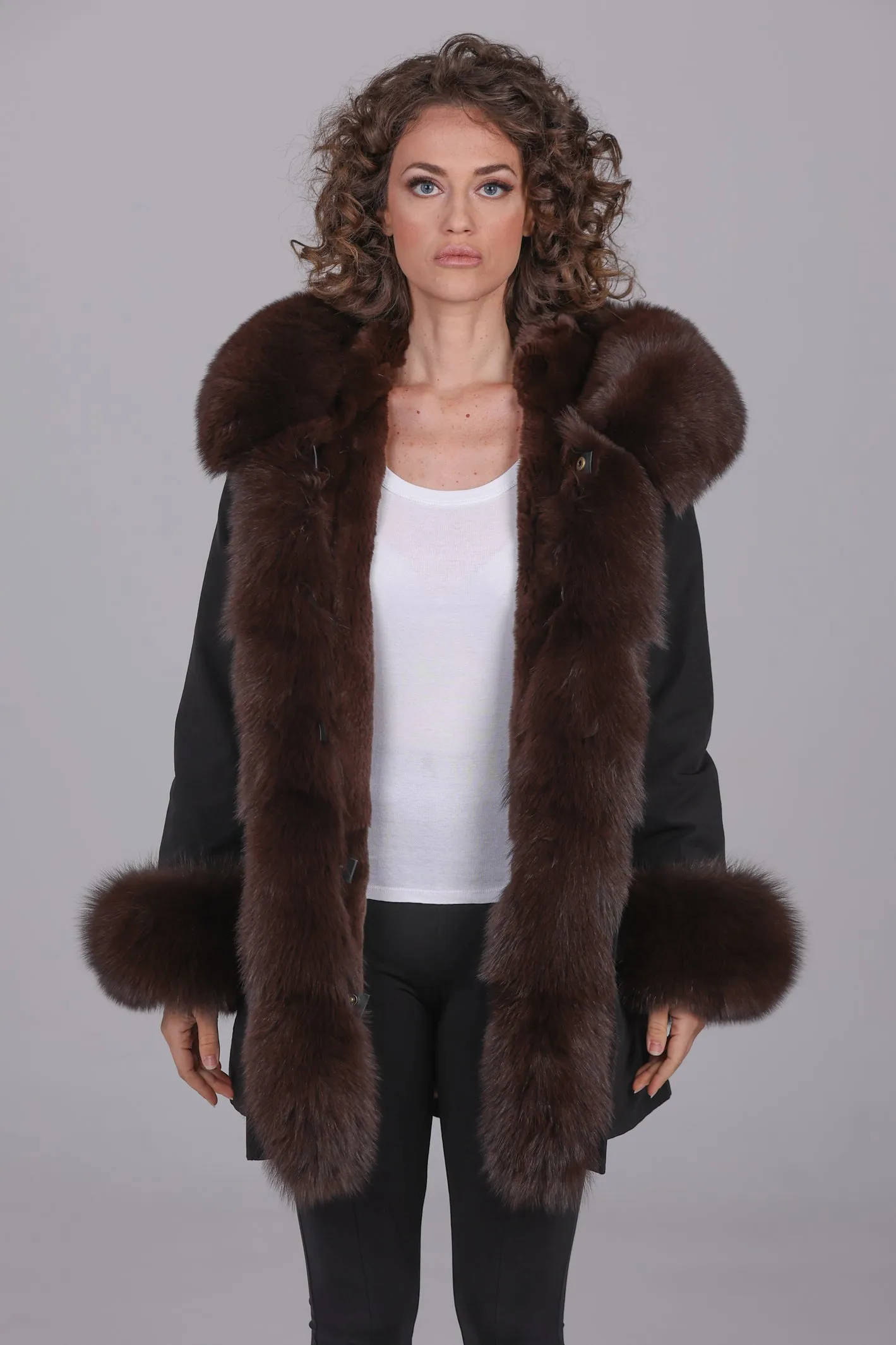 Parka in cotone tecnico impermeabile long Brown