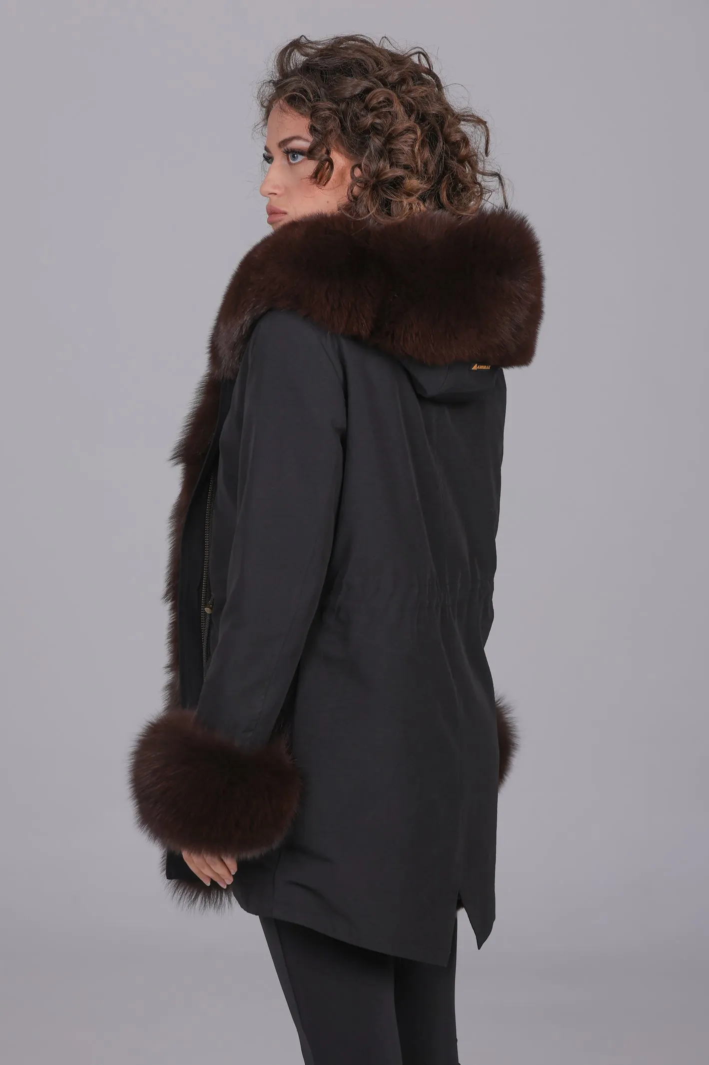 Parka in cotone tecnico impermeabile long Brown