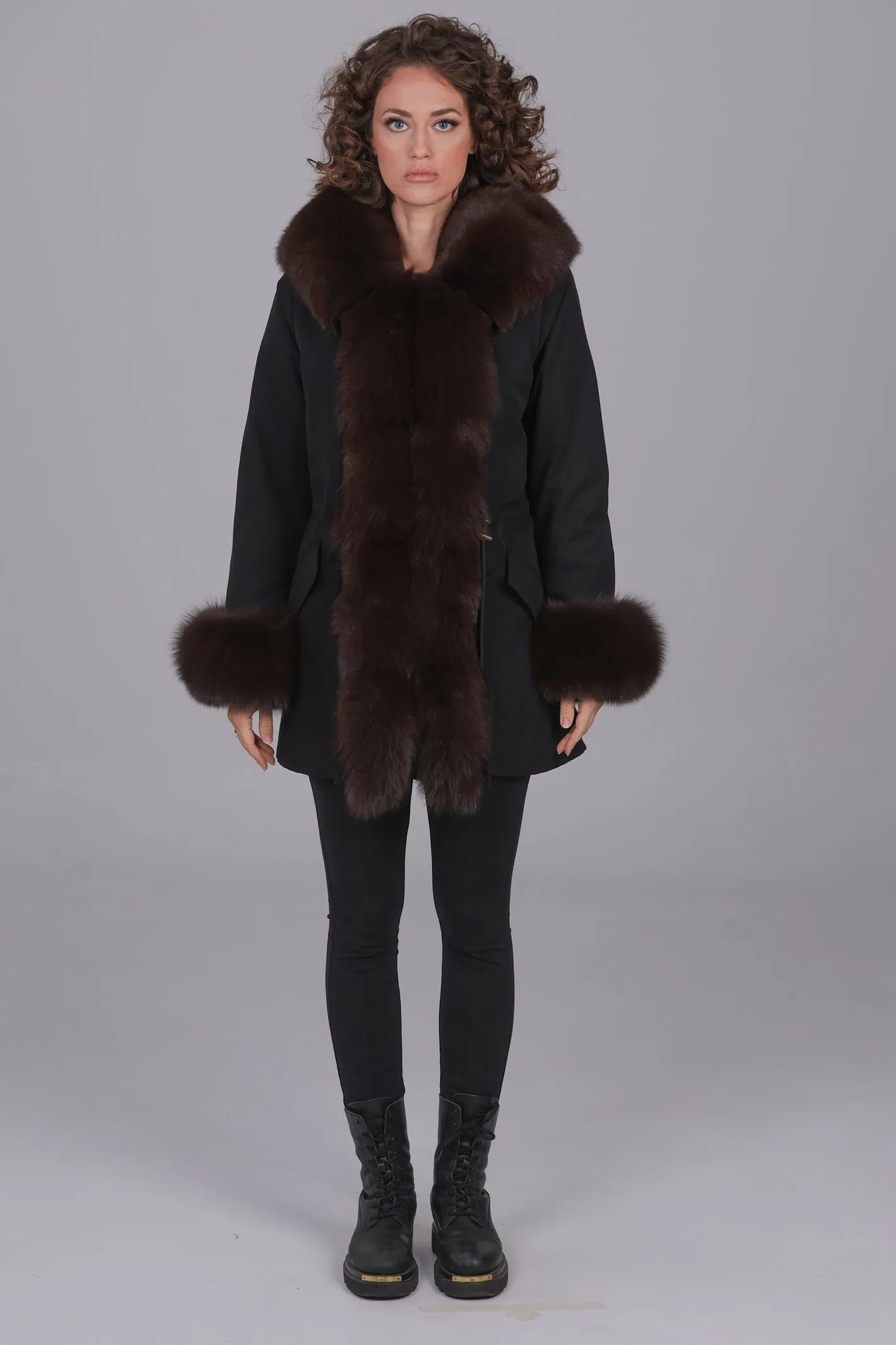 Parka in cotone tecnico impermeabile long Brown