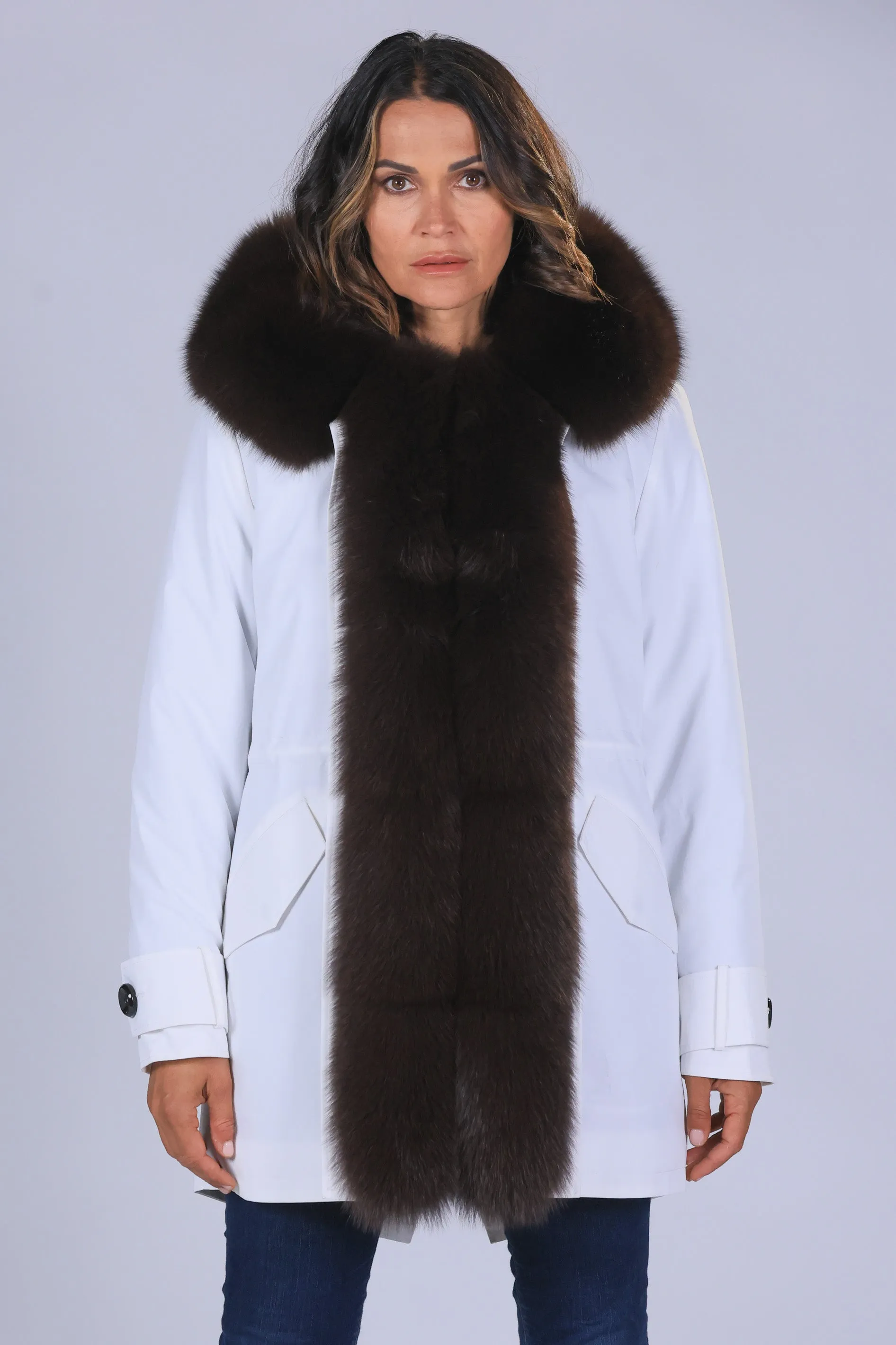 Parka in cotone tecnico impermeabile long Brown