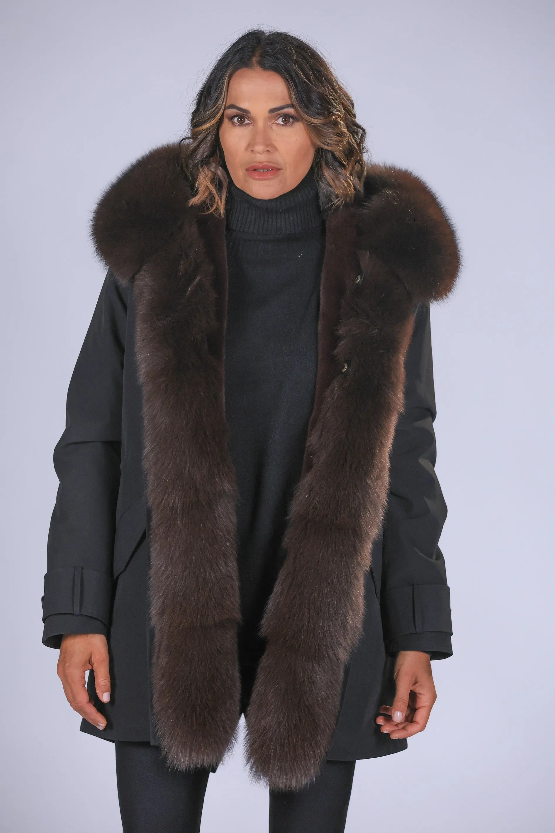 Parka in cotone tecnico impermeabile long Brown