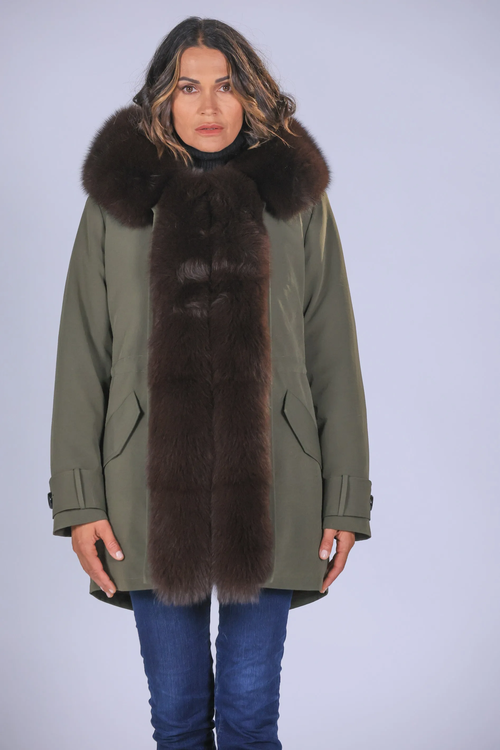 Parka in cotone tecnico impermeabile long Brown