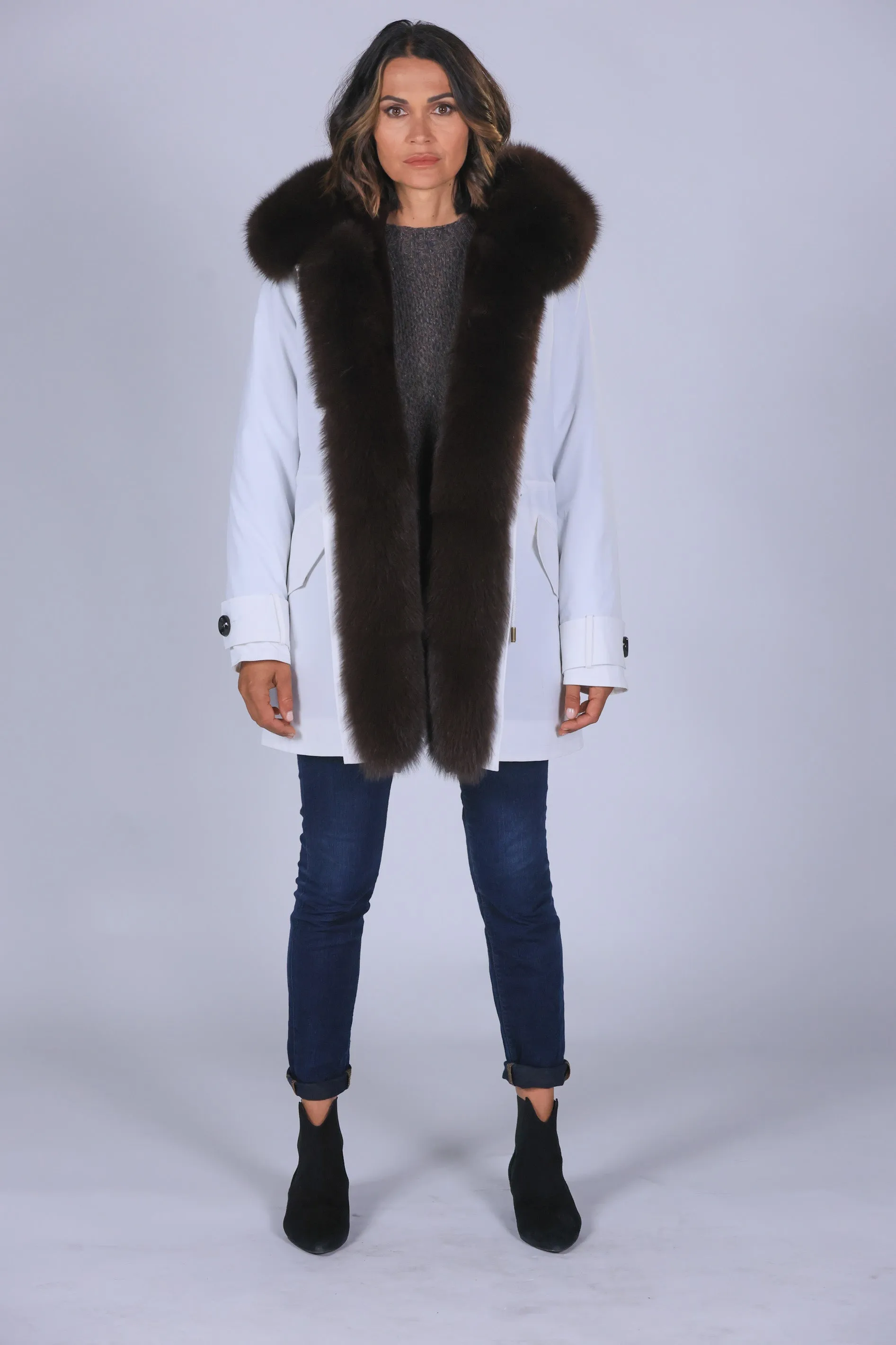 Parka in cotone tecnico impermeabile long Brown