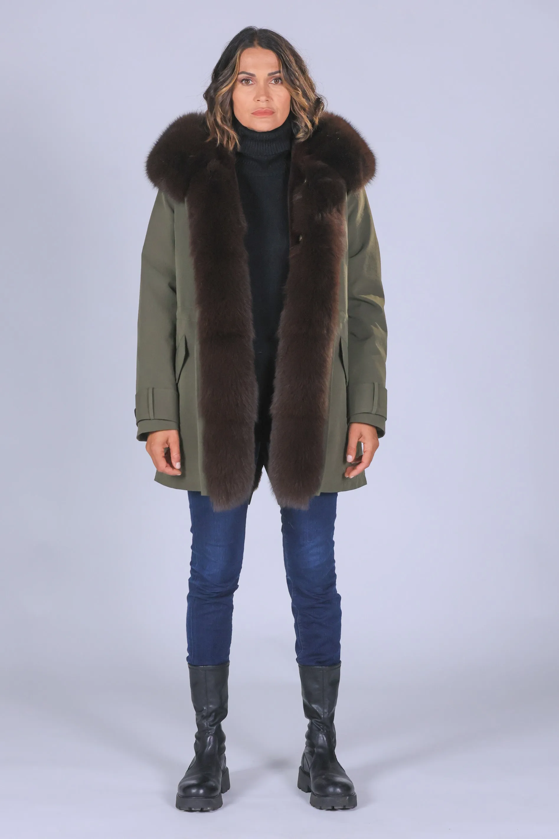 Parka in cotone tecnico impermeabile long Brown