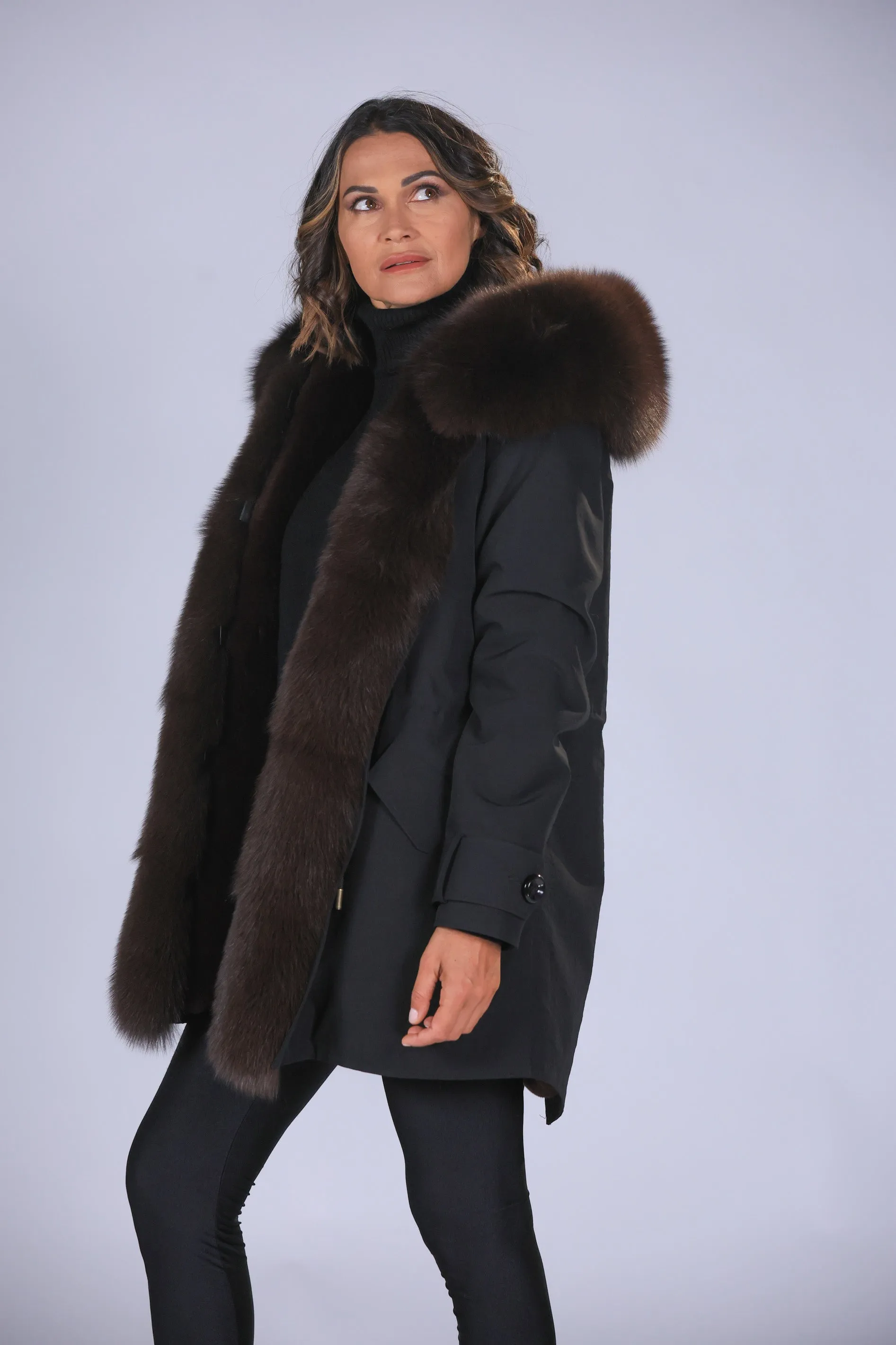 Parka in cotone tecnico impermeabile long Brown