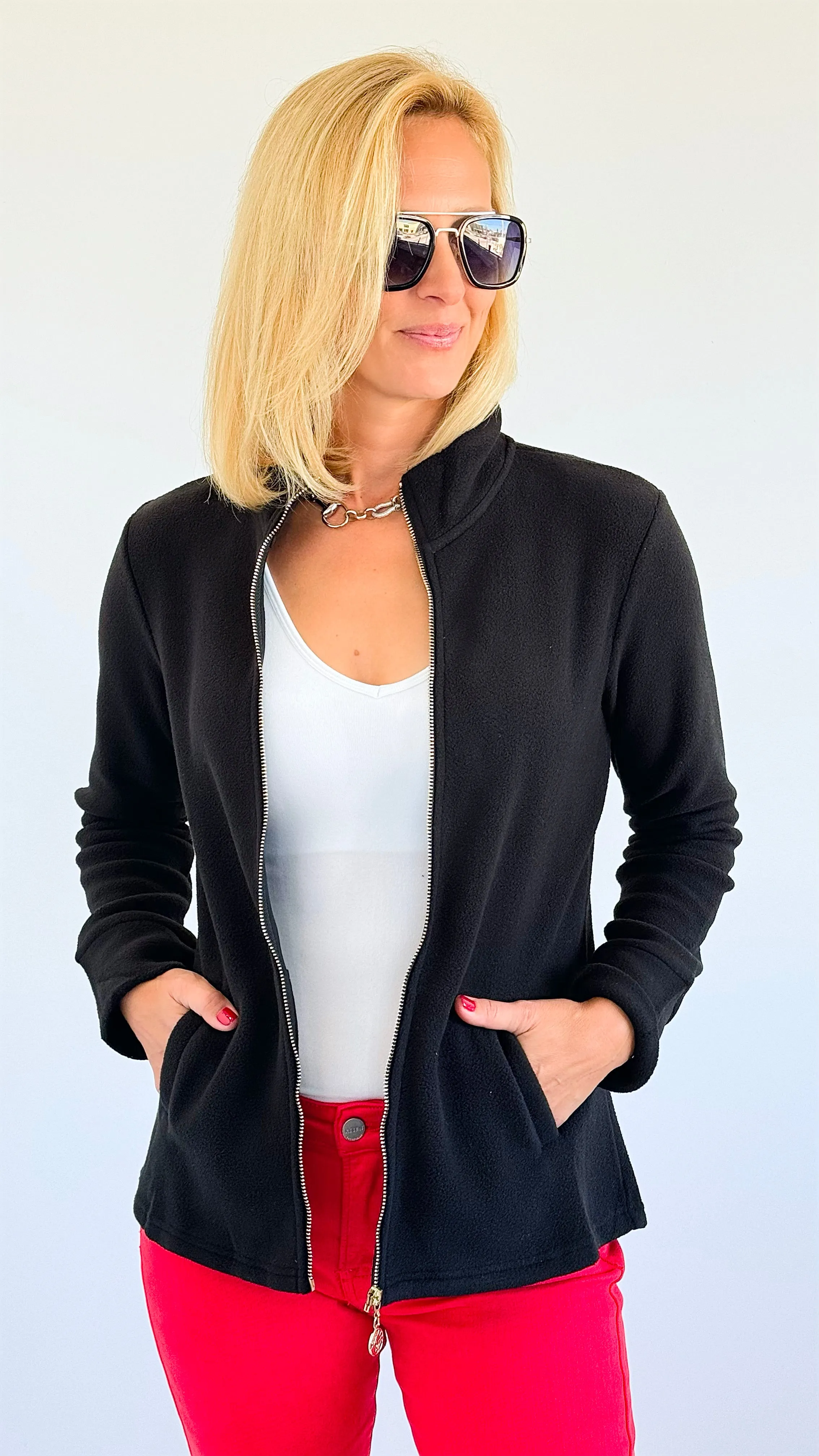 Penelope High-Neck Zip-Up - Solid Black
