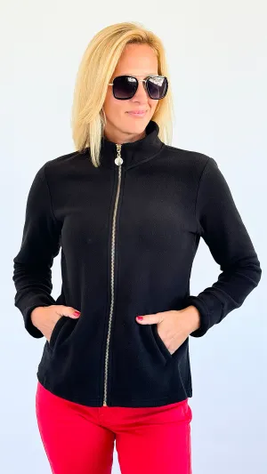 Penelope High-Neck Zip-Up - Solid Black