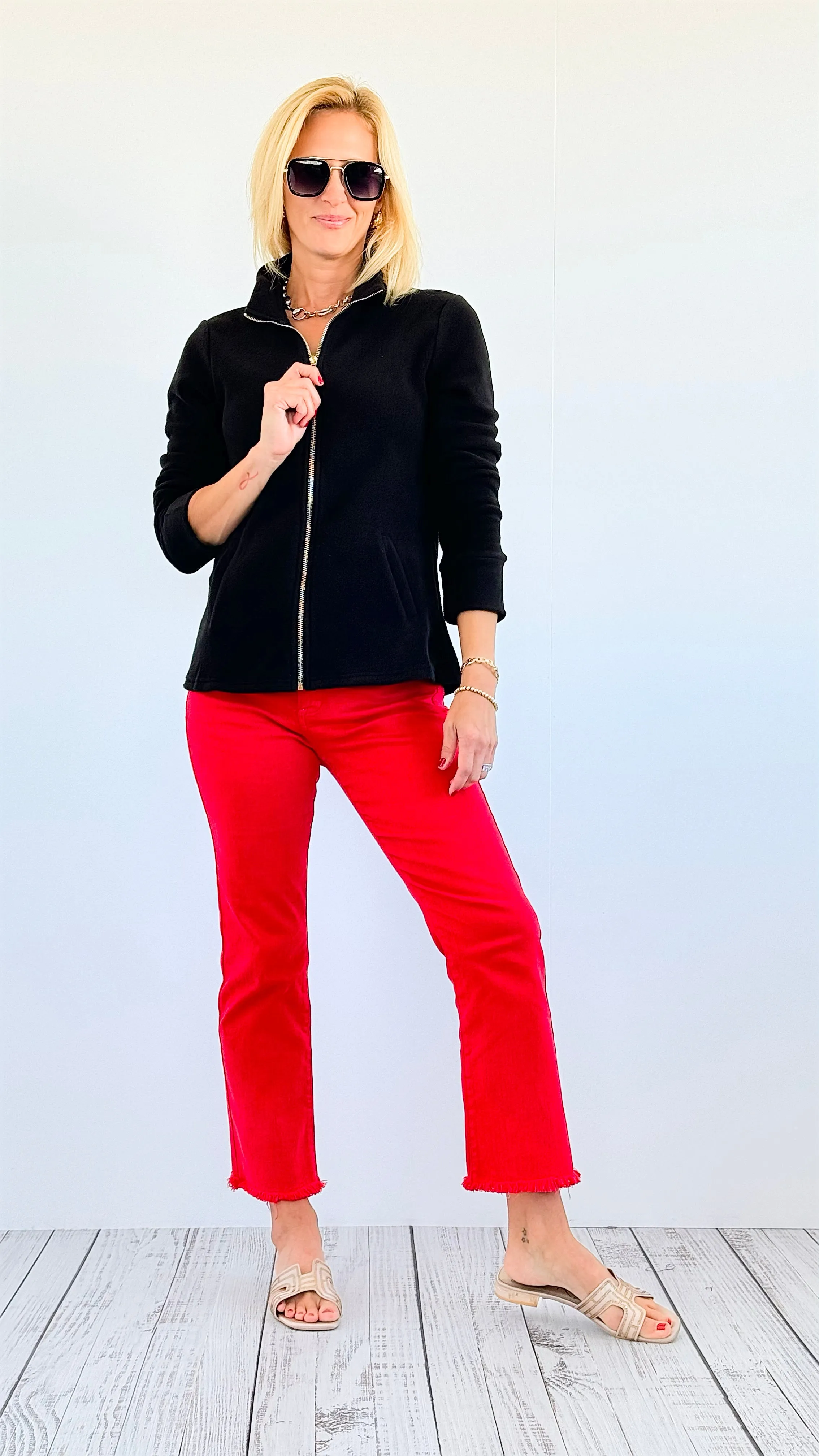 Penelope High-Neck Zip-Up - Solid Black