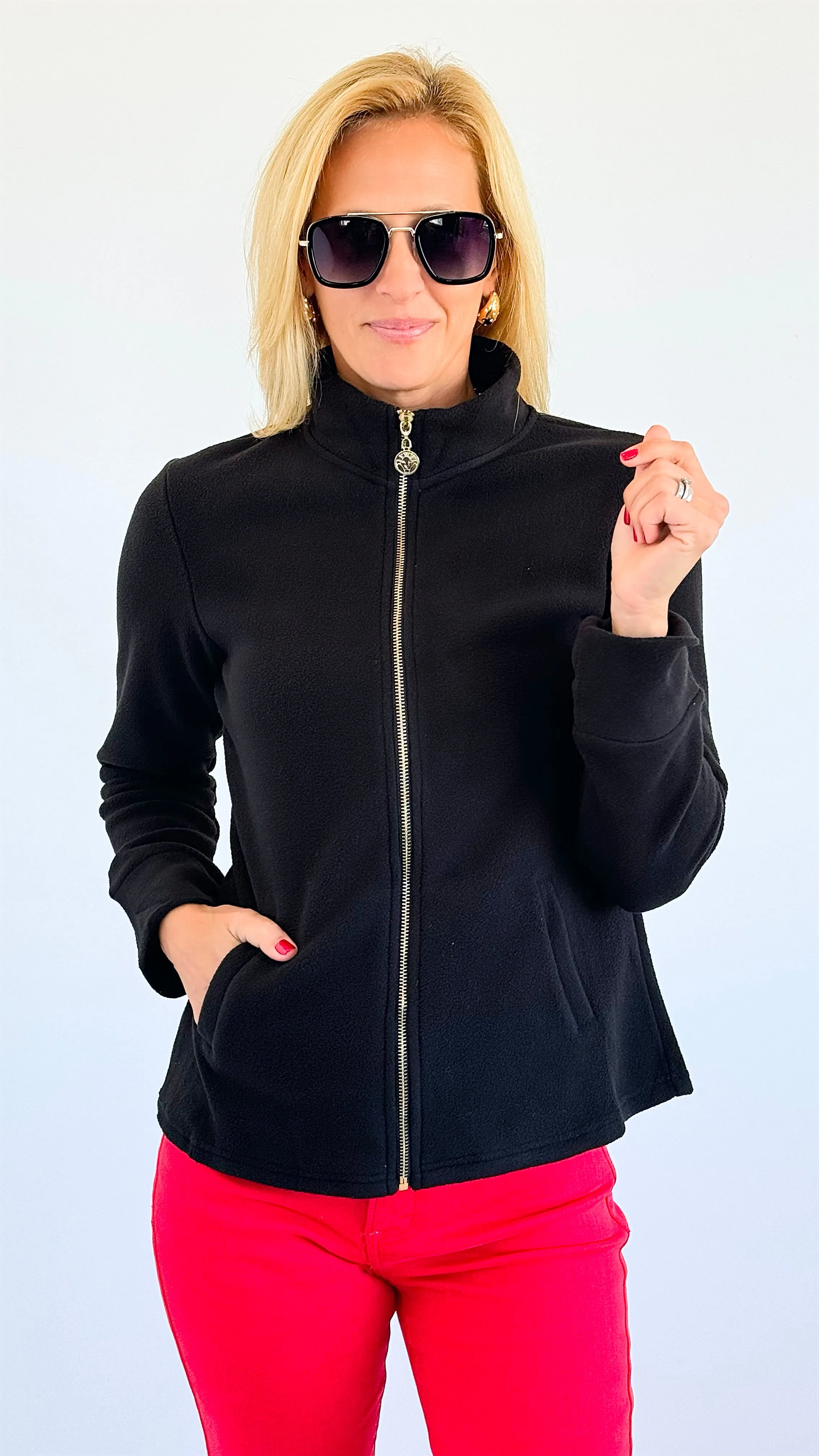 Penelope High-Neck Zip-Up - Solid Black