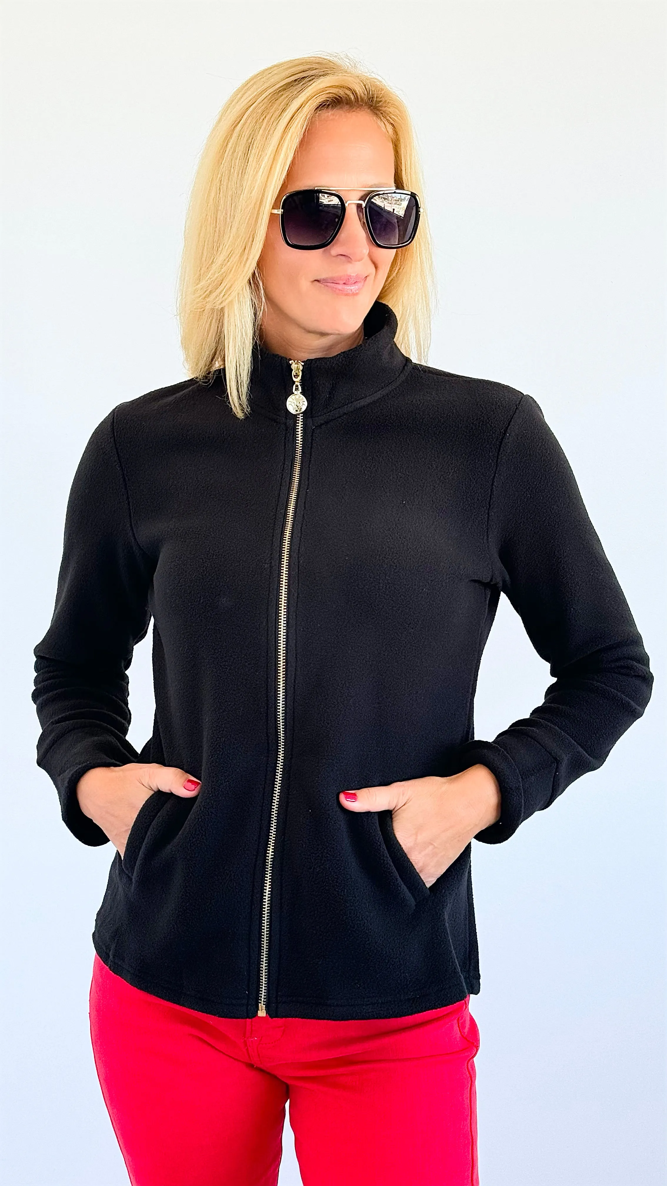 Penelope High-Neck Zip-Up - Solid Black