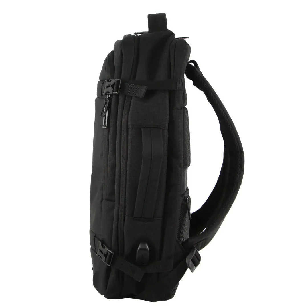 Pierre Cardin Mens Travel & Business 24L Backpack with Built-in USB Port - Black