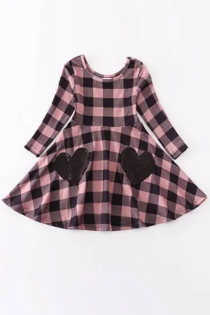 Pink Plaid Heart Twirl Dress