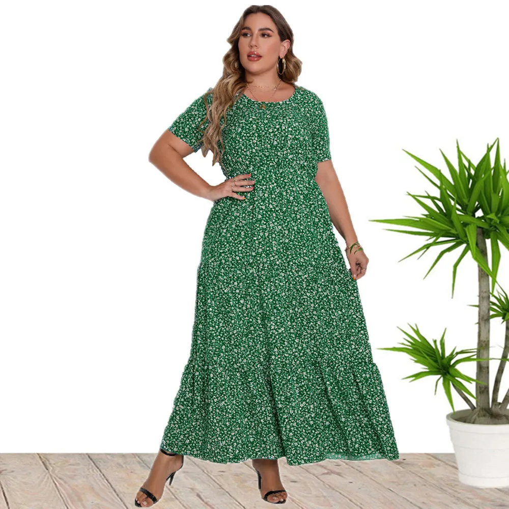 Plus Size Short Sleeve Round Neck Dress Maxi Dress