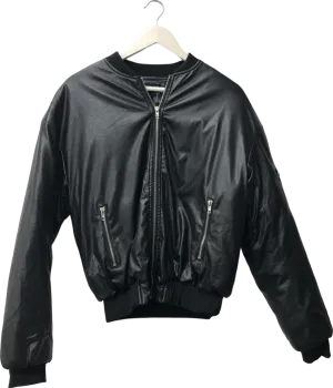 PrettyLittleThing Black Faux Leather Oversized Bomber Jacket UK 6