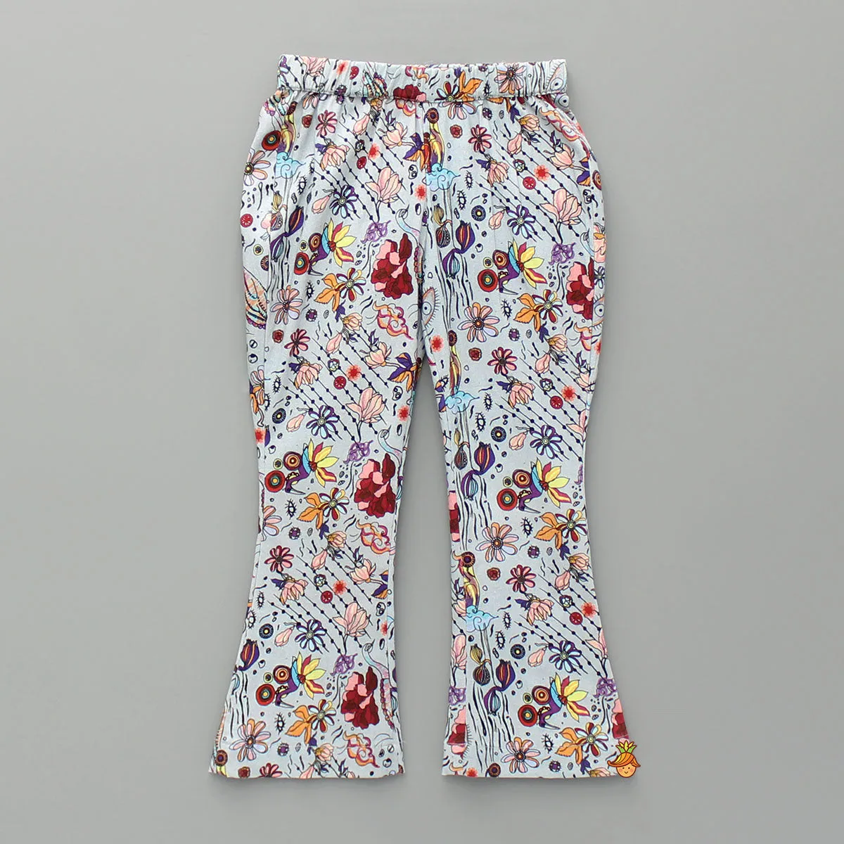 Printed One Shoulder Top And Embroidered Cape With Matching Pant