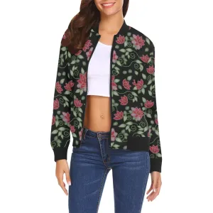 Red Beaded Rose Bomber Jacket for Women