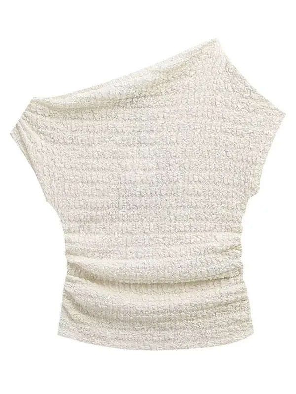 Relaxed Textured Women's One-Shoulder Top & Vacation Pants Set