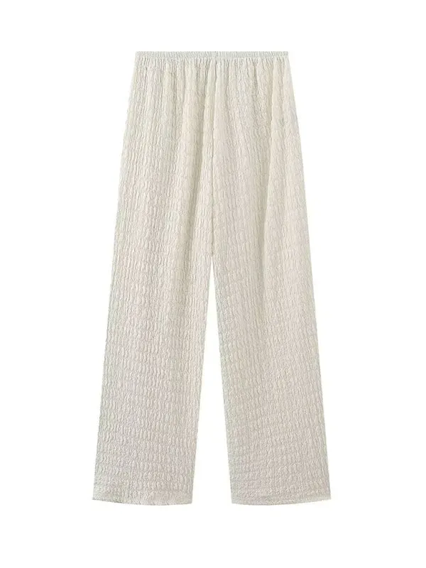 Relaxed Textured Women's One-Shoulder Top & Vacation Pants Set