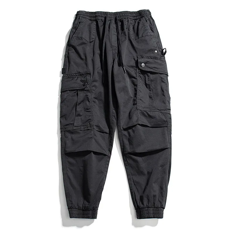 Retro Multi-pockets Elastic Waist Workwear Pant