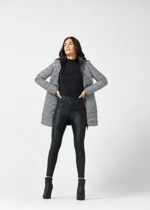 Reversible Black Houndstooth Duck Down Puffer Coat