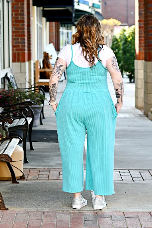 Ribbed Jumpsuit in Aqua
